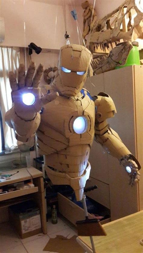 cardboard iron man suit  working lights   awesome cube