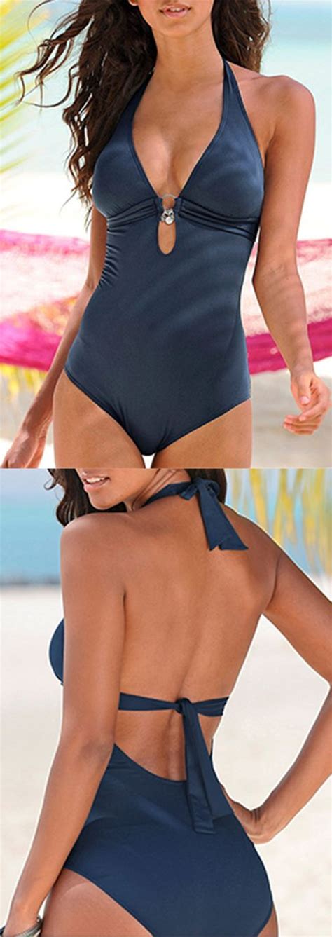 black backless one piece swimsuit sexy v neck wear this and go to enjoy