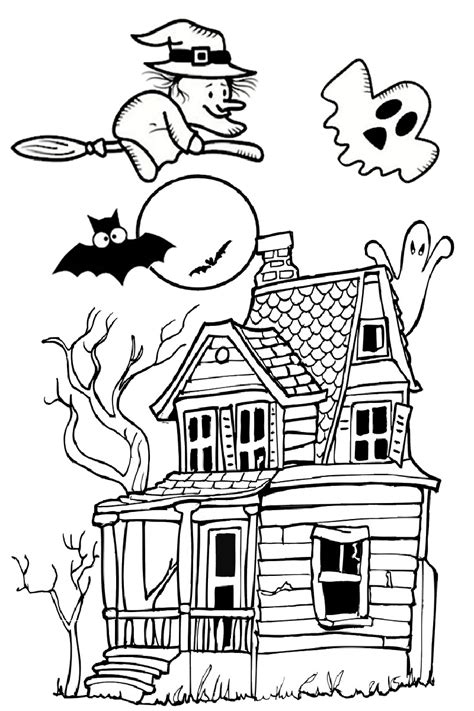 haunted house halloween pages coloring pages