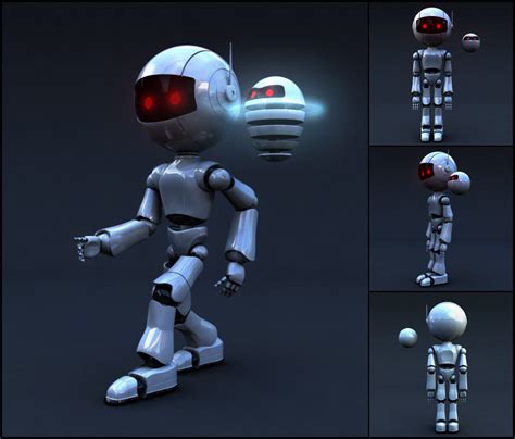 3d model robot full body rigged character vr ar low poly rigged hot