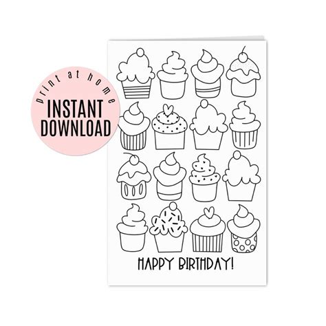 happy birthday card printable coloring page digital card digitalcard