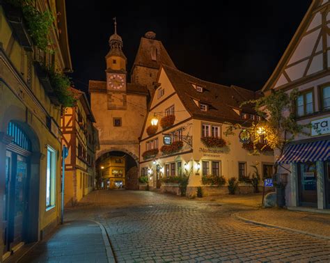 wallpaper town germany night street rothenburg ob der tauber  building cobblestone