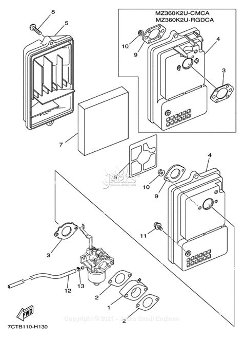 yamaha mzkurgd ctb  parts diagram  intake