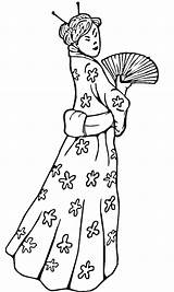 Chinese Coloring Dress Traditional Woman Pages Printable Kids sketch template