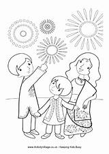 Diwali Coloring Pages Fireworks Colouring Drawing Celebration Festival Kids Indian Children Happy Activityvillage Enjoying Craft Print Some Color Card Fun sketch template