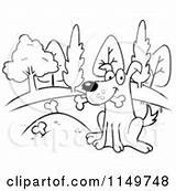 Dog Wagging Proudly Buried Bones Tail His Outlined Coloring Clipart Vector Cartoon sketch template