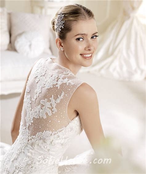 fit and flare sweetheart neckline illusion back lace wedding dress with
