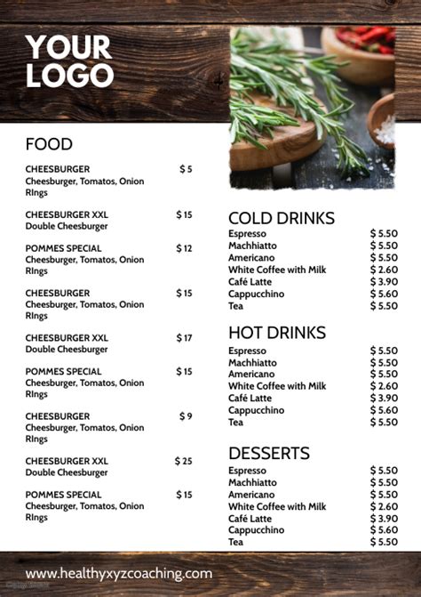 price list menu card wood design restaurant template postermywall