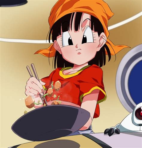 a cartoon character holding a frying pan with food in it s hand and