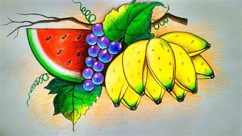 easy fruit drawing tutorial  color pencilfruit drawing