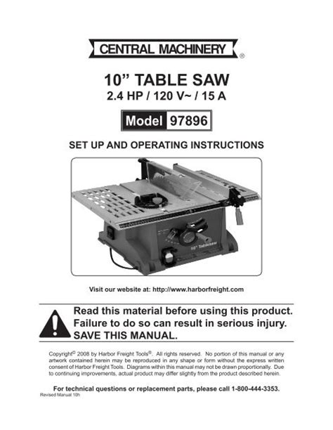 Harbor Freight Tools Table Saw Vlr Eng Br