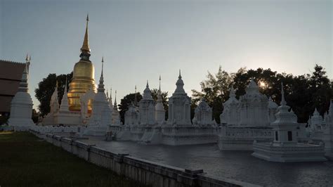 chiang mai thailand wat suan dok buppharam buddhist temple sunset time