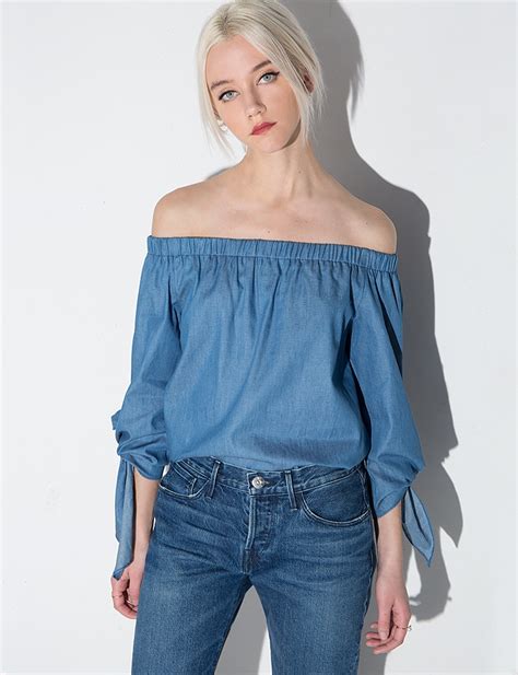 Chambray Denim Off The Shoulder Top