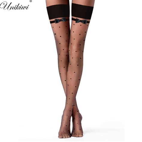 Sexy Womens Hosiery Classic Black Small Polka Dot Stay Up Thigh High