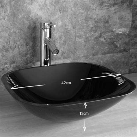 padova 420mm x 420mm square countertop black glass bathroom wash basin