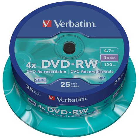 Verbatim Dvd Rw Rewritable Discs 4 7gb 4x Speed 25 Pack Rapid Pcs