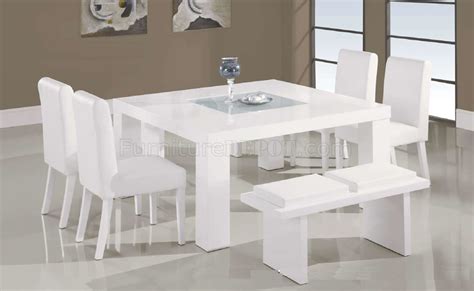 white lacquer finish modern pc dinette set wglass inlay table