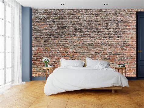 steen behang stadsmuur wallexclusive slaapkamer  bakstenen muur slaapkamer baksteen
