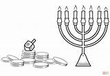 Hanukkah Dreidel Pages Candles Menorah Colorare Gelt Disegno Hannukah sketch template