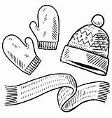 Winter Hat Drawing Clothing Scarf Sketch Mittens Coloring Pages Mitten Clipart Doodle Vector Clothes Clip Template Christmas Vectorstock Scenes Baby sketch template