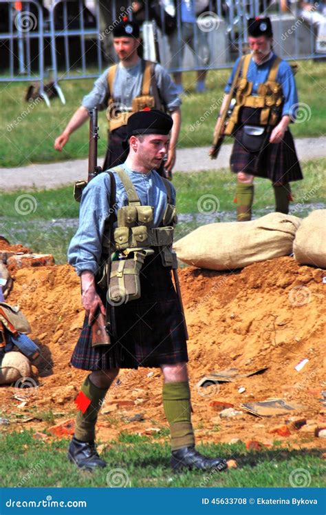 soldiers reenactors  scottish regiment editorial stock photo image  german history