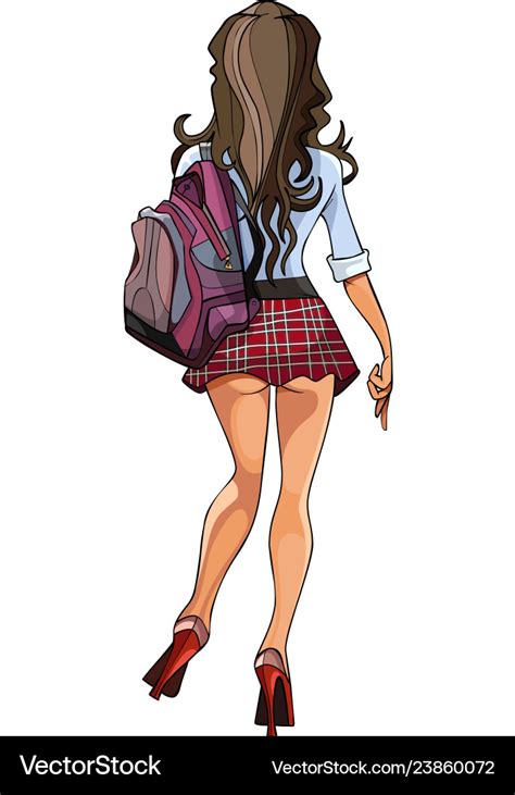 Cartoon Sexy Girl In A Short Skirt Back View Vector Image