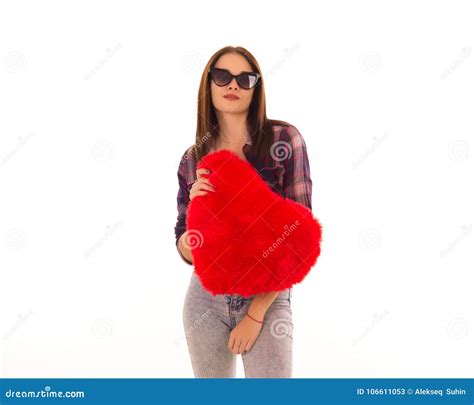 young cute girl  heart isolated stock image image  face person