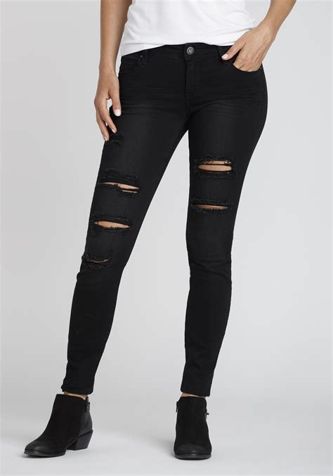 Women S Black Ripped Skinny Jeans Warehouse One