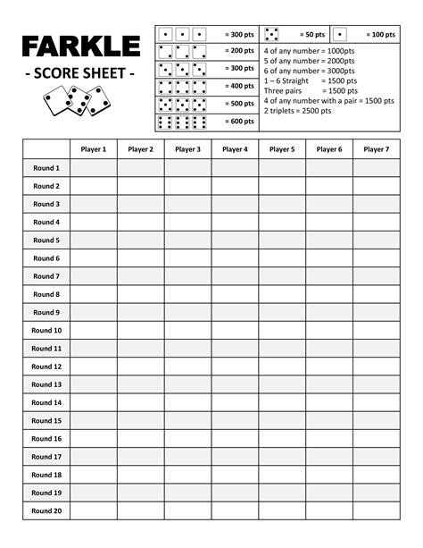 farkle digital score card score sheet printable digital etsy canada