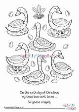 Geese Laying Six Colouring Christmas Pages Village Activity Explore sketch template