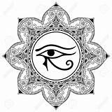 Horus Mandala Circular Occhio Pharaohs Ancient Egiziano Moon Mighty 123rf Amulet Tatuaggio sketch template