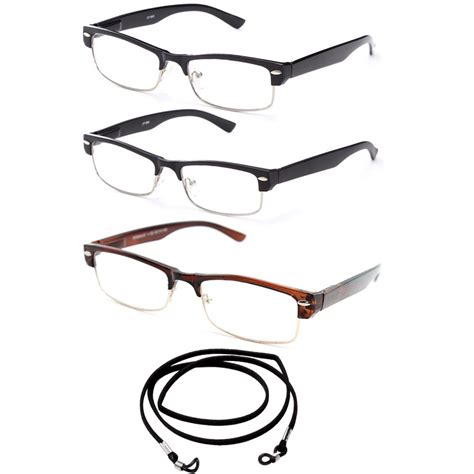 3 pack half frame semi rimless spring hinge fashion reading glasses