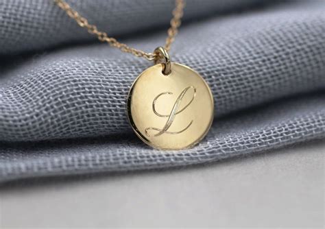 solid  gold personalized necklace initial necklace disc