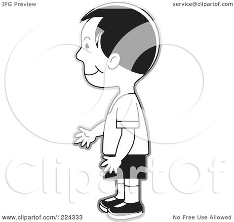 clipart   grayscale boy facing left royalty  vector illustration  lal perera
