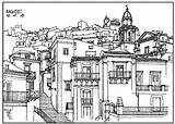 Coloring Village Architecture Pages France Italy Adults Drawing Building Living Adult Color Drawings Illustration Architectural Book Books sketch template