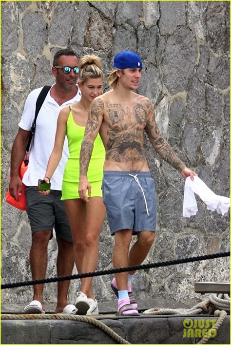 justin bieber and hailey baldwin bare their beach bodies engage in pda