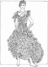 Coloring Pages Flower Dover Book Girl Publications Girls Dress Colouring Flowers Kleuren Sheets Printable Fashion Beautiful Years Year Old Kleurplaten sketch template