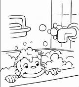 Curious Coloring George Pages Bathing Printable Kids Monkey Colouring Bathroom Bath Sheets Halloween Drawing Print Library 4kids Taking Take Shower sketch template