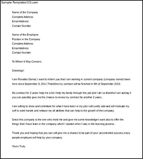 sample letter  intent  renew employment contract letter