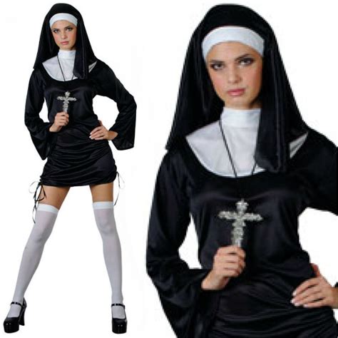 Naughty Nun Costume Ladies Religious Vicars And Tarts Black Fancy Dress