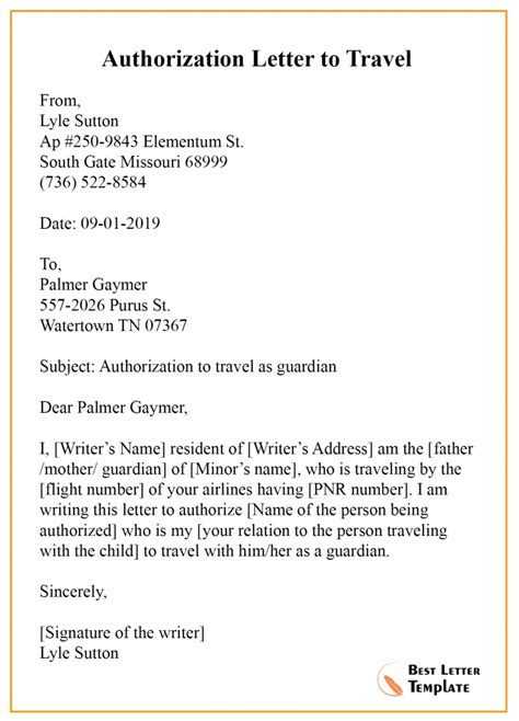 signature authorization letter template business format