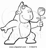 Presenting Ape Romantic Rose Single Clipart Cartoon Thoman Cory Outlined Coloring Vector 2021 sketch template