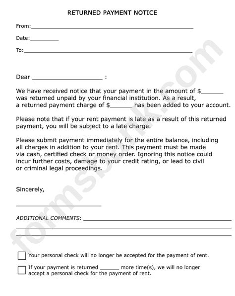 returned payment notice printable
