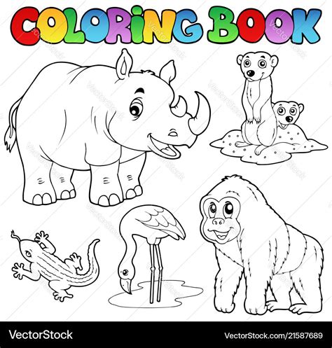 coloring book zoo animals set  royalty  vector image