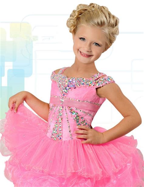 cute ball short pink organza layered tutu girl pageant prom dress with