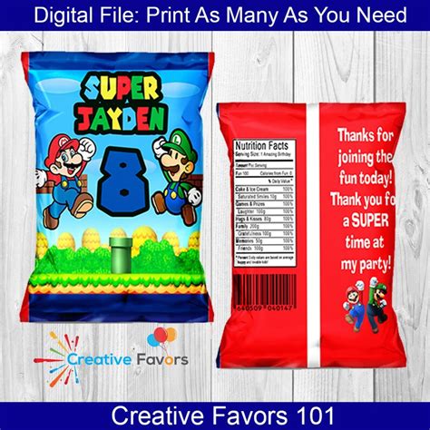 Super Mario Brothers Theme Party Favor Package Super Mario Etsy