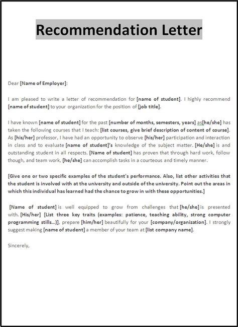 personal recommendation letter  word templates
