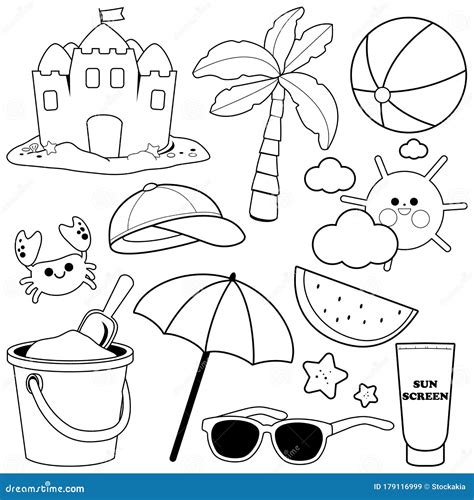 summer theme beach vacation design elements vector black  white