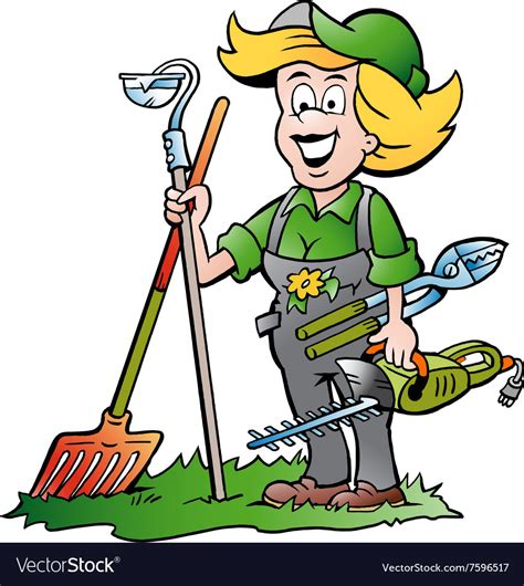 cartoon of a handy gardener woman standing with he