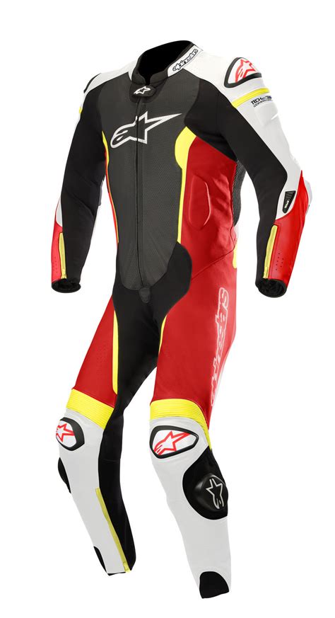 alpinestars missile tech air compatible suit black white fluro red yellow